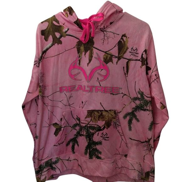 REALTREE Girls Pink Camo Hoodie Size Large (12-14) Kangaroo Pocket - Picture 1 of 9